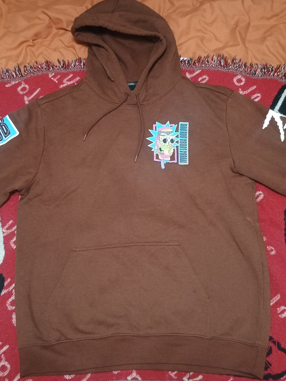 H&M Brown Rick And Morty Pullover Hoodie with Colorful Chest Graphic